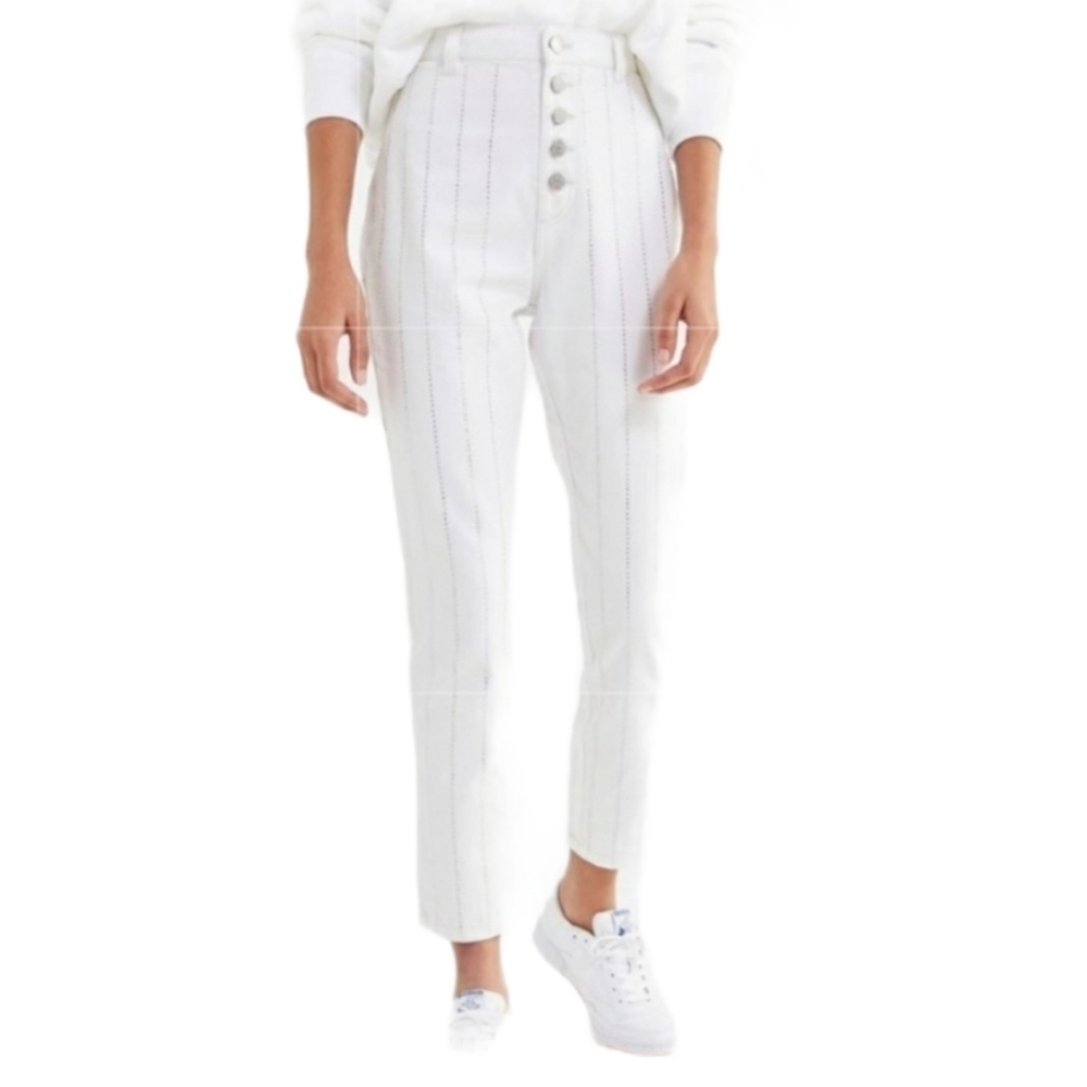 Nwt BDG‎ High-Rise Stairway Jean White Rhinestone